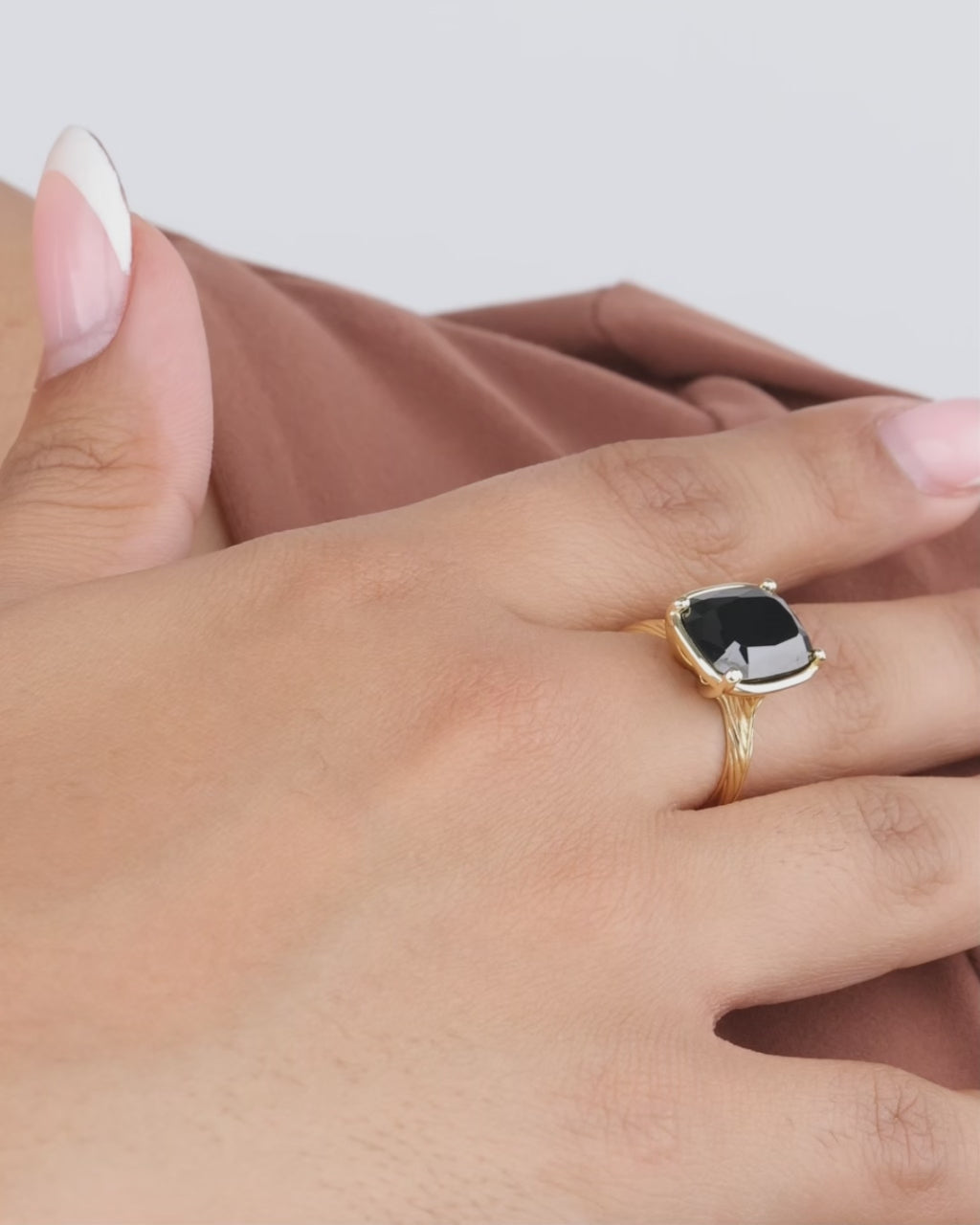 Sterling Silver Elongated Cushion Black CZ Cocktail Ring