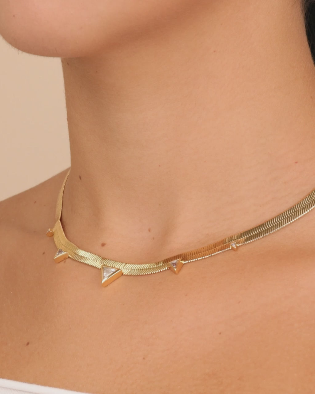 Brecken Stationed CZ Herringbone Necklace