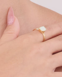 Sterling Silver Mini Milky Light Violet Opal Elongated Cushion Ring