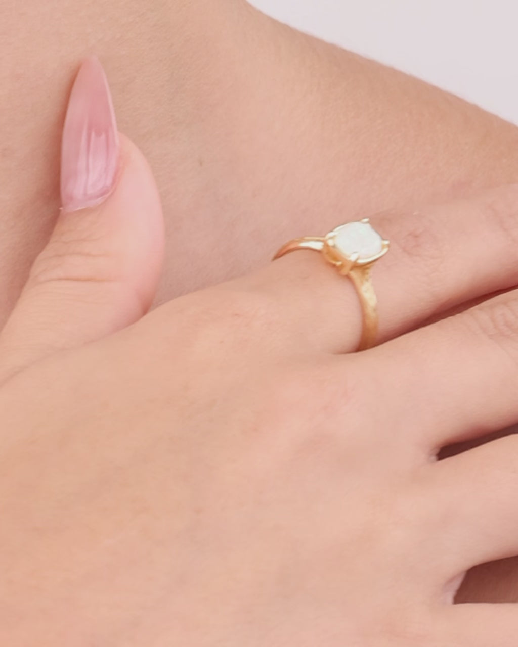 Sterling Silver Mini Milky Light Violet Opal Elongated Cushion Ring