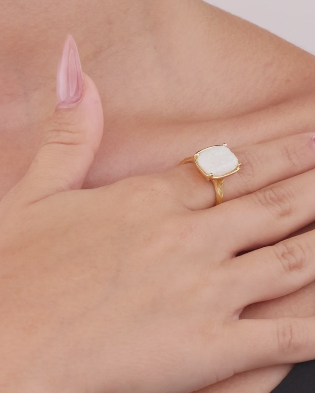 Sterling Silver Milky Light Violet Opal Elongated Cushion Ring