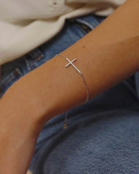 Sterling Silver Sideways CZ Cross Bracelet