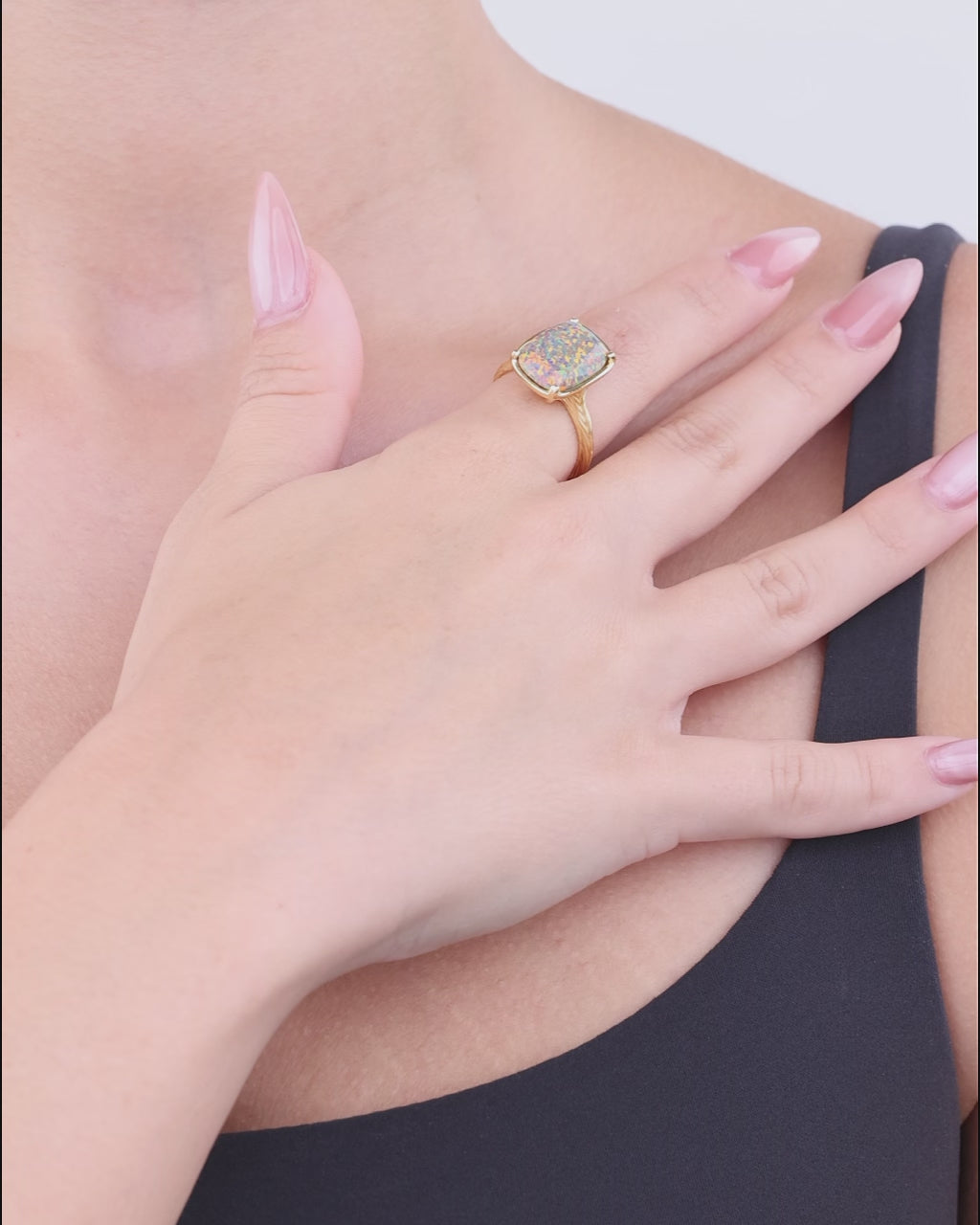 Sterling Silver Greenish Brown Opal Elongated Cushion Ring