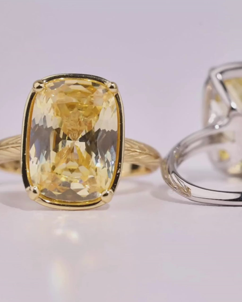 Sterling Silver Elongated Cushion Light Yellow CZ Cocktail Ring
