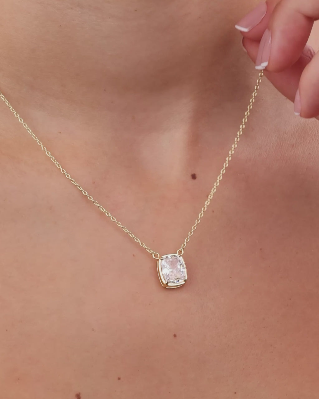 Sterling Silver Mini Elongated Cushion Drop Necklace