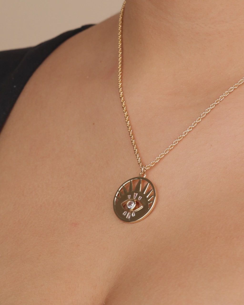 Mahana CZ Evil Eye Disk Necklace