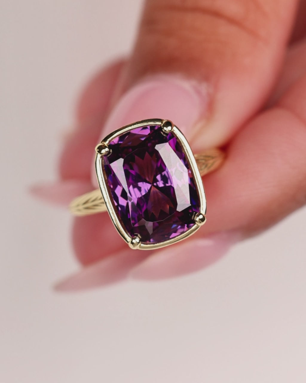 Sterling Silver Elongated Cushion Amethyst CZ Cocktail Ring