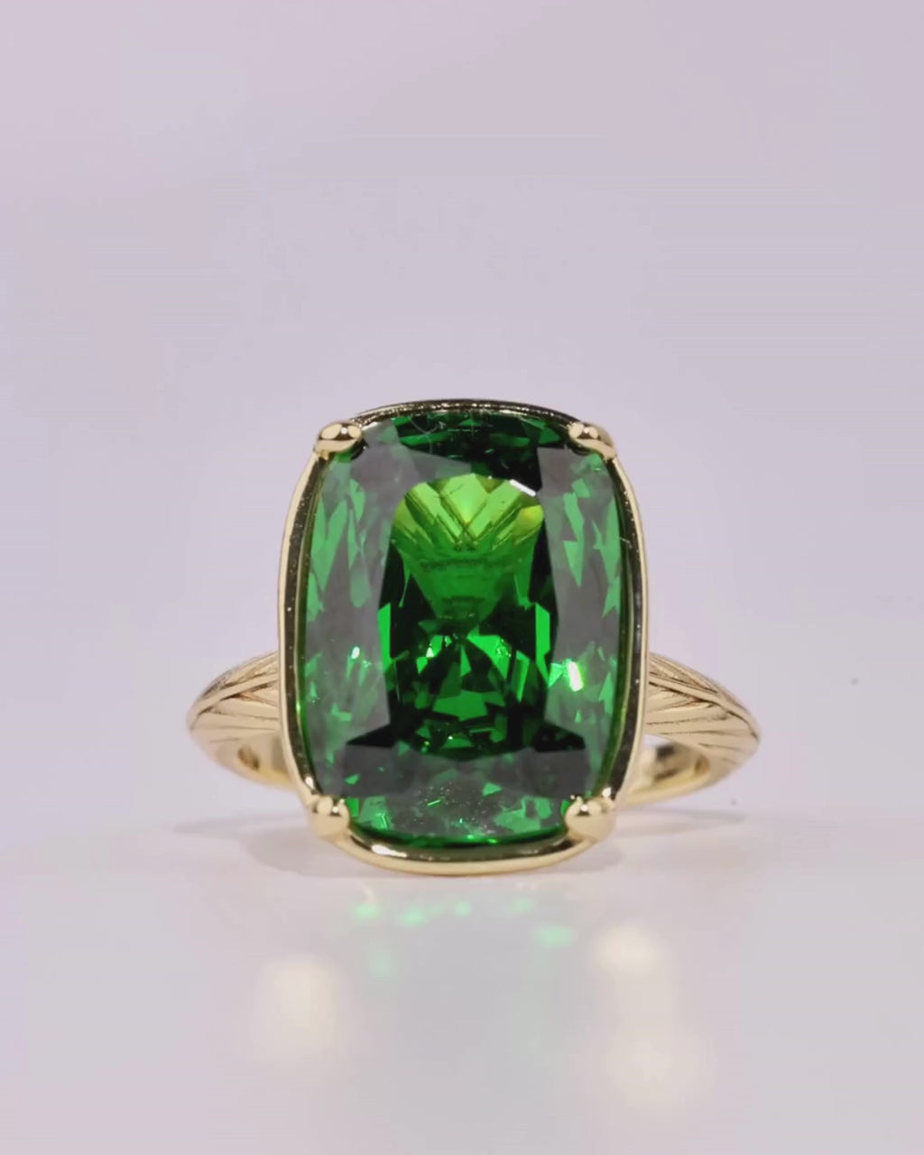 Sterling Silver Elongated Cushion Emerald CZ Cocktail Ring