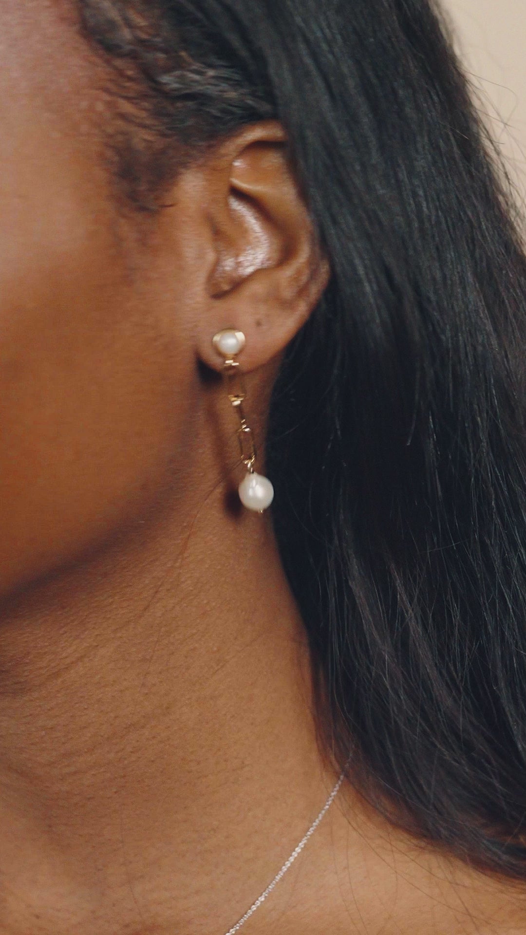 Fayelynn Pearl & Chain Drop Stud Earrings