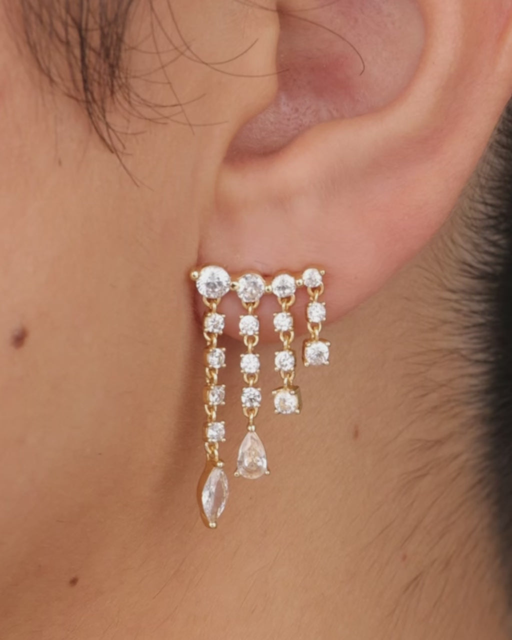 Sterling Silver Adrian CZ Waterfall Statement Studs