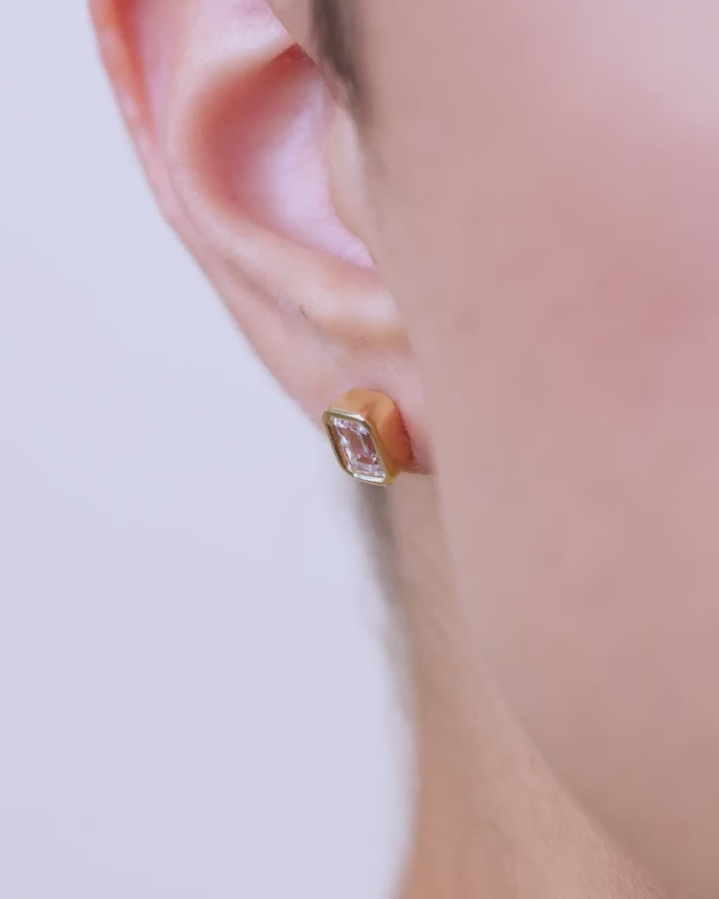 Sterling Silver Emerald Cut Bezel Set Stud Earrings