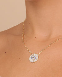 CZ Evil Eye Disk Pendant Necklace