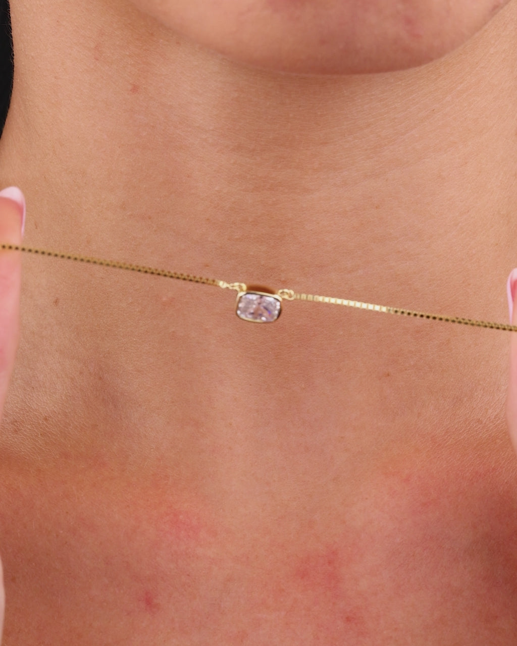 Sterling Silver Mini Elongated Cushion Box Chain Necklace
