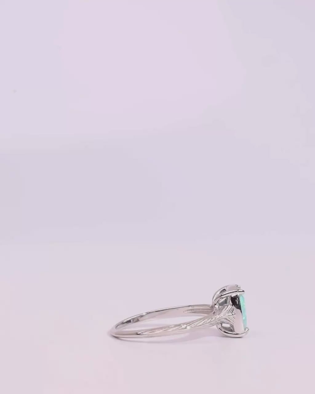 Sterling Silver Mini Icy Blue Opal Elongated Cushion Ring