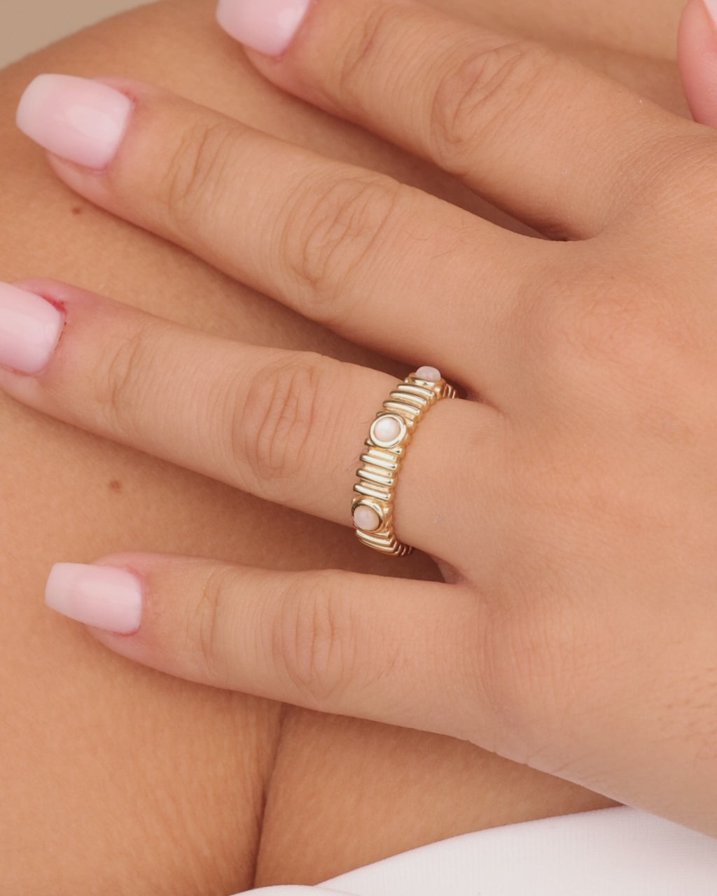 Sterling Silver Terry Pearl Studded Textured Ring