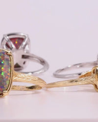 Sterling Silver Mini Brown Opal Elongated Cushion Ring