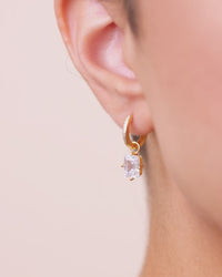 Sterling Silver Emerald Cut CZ Micro Hoop Dangle Earrings