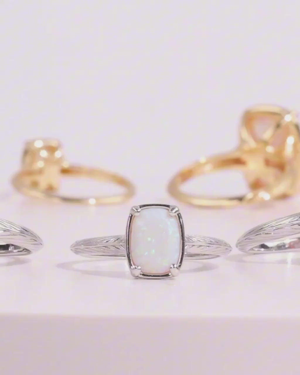 Sterling Silver Mini Reddish Pink Opal Elongated Cushion Ring