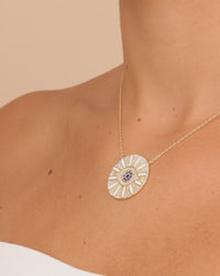 CZ Evil Eye & Enamel Petal Pendant Necklace