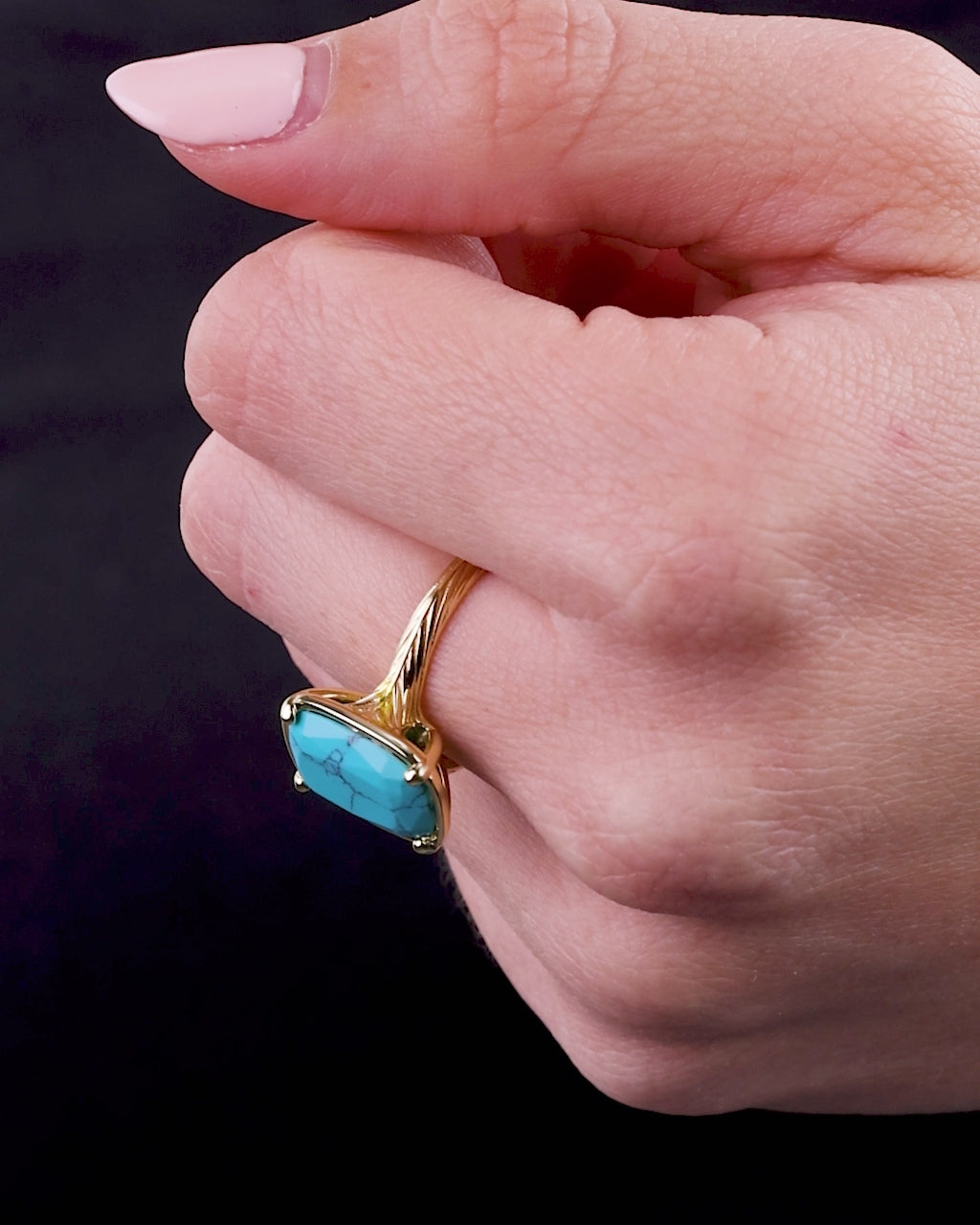 Sterling Silver Elongated Cushion Turquoise Cocktail Ring