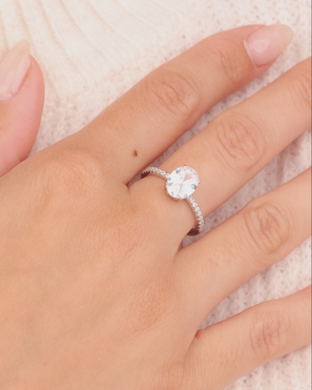 Sterling Silver Cubic Zirconia Oval Ring