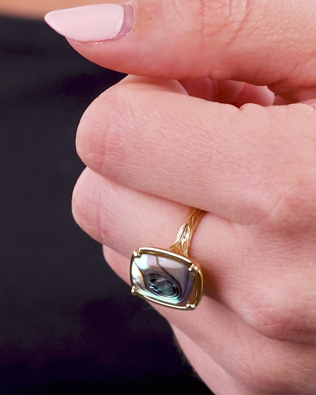Sterling Silver Elongated Cushion Abalone Shell Cocktail Ring