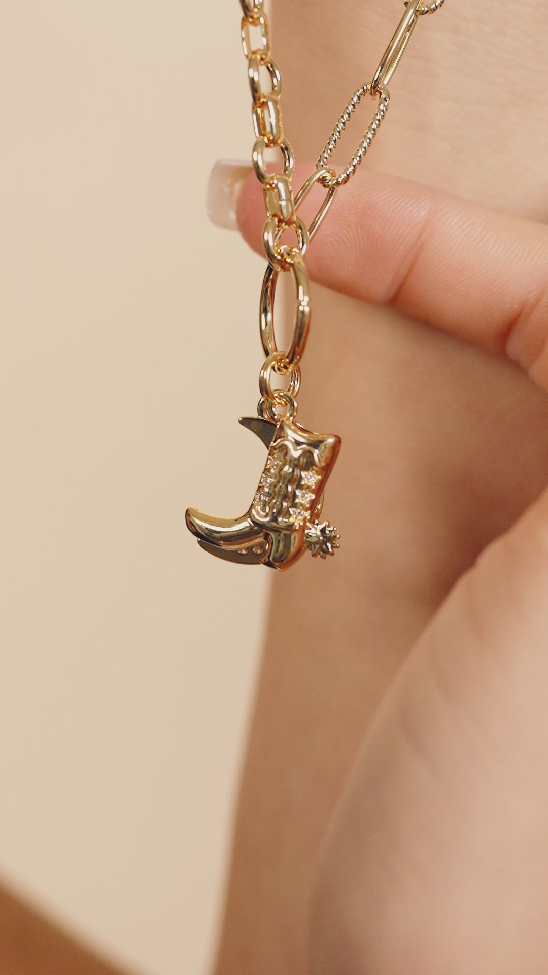 Kelsea CZ Boot & Moon Pendant Charm Necklace