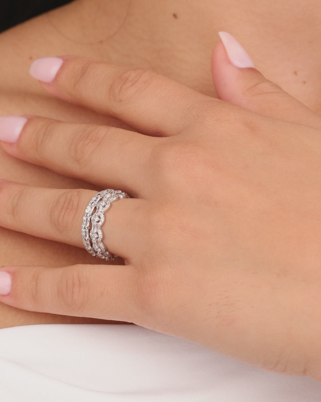 Sterling Silver Melody CZ Bezel Ring Set of 3