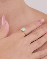 Sterling Silver Mini Icy Blue Opal Elongated Cushion Ring