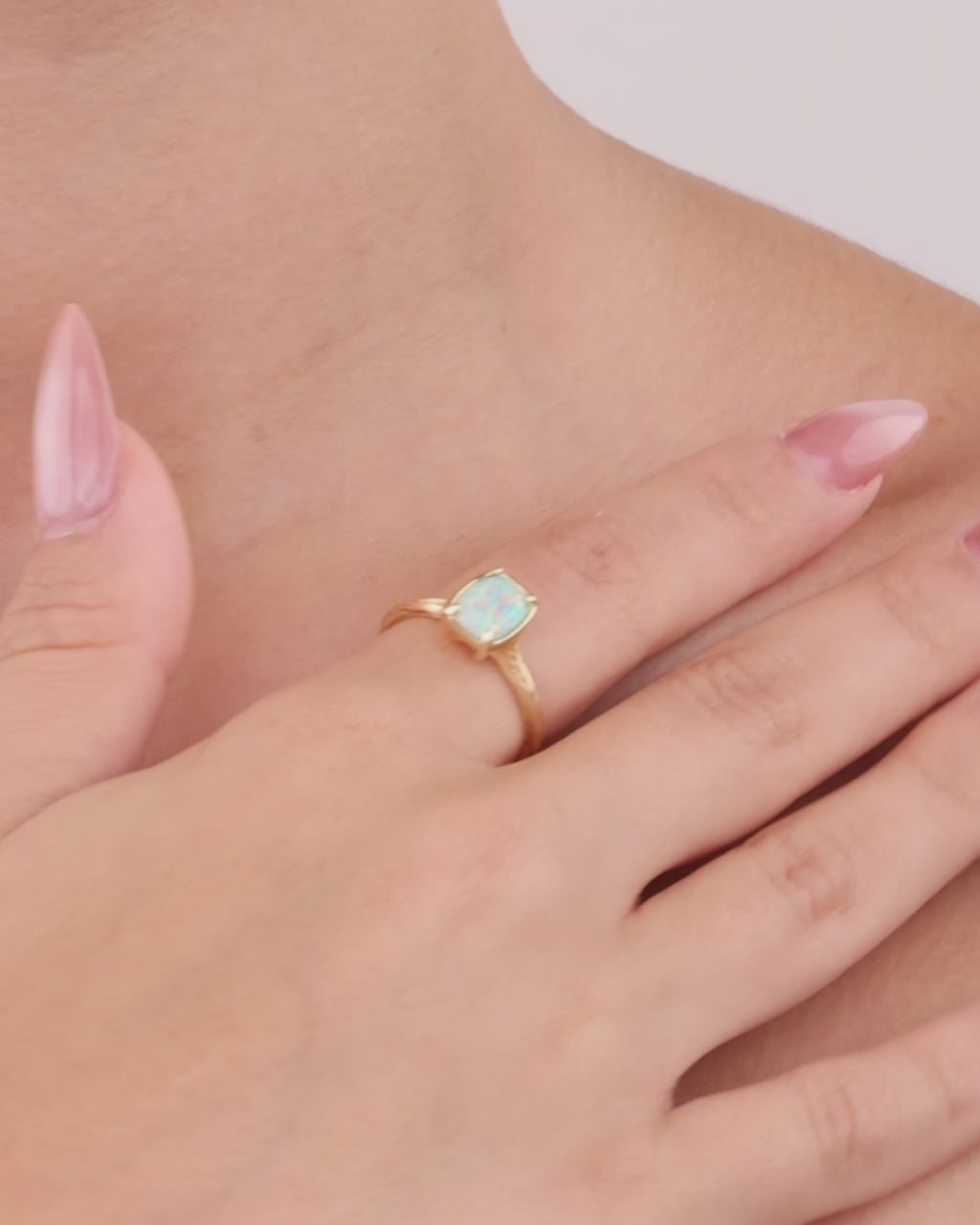 Sterling Silver Mini Icy Blue Opal Elongated Cushion Ring