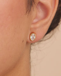 Sterling Silver Oval Cut Bezel Set Stud Earrings