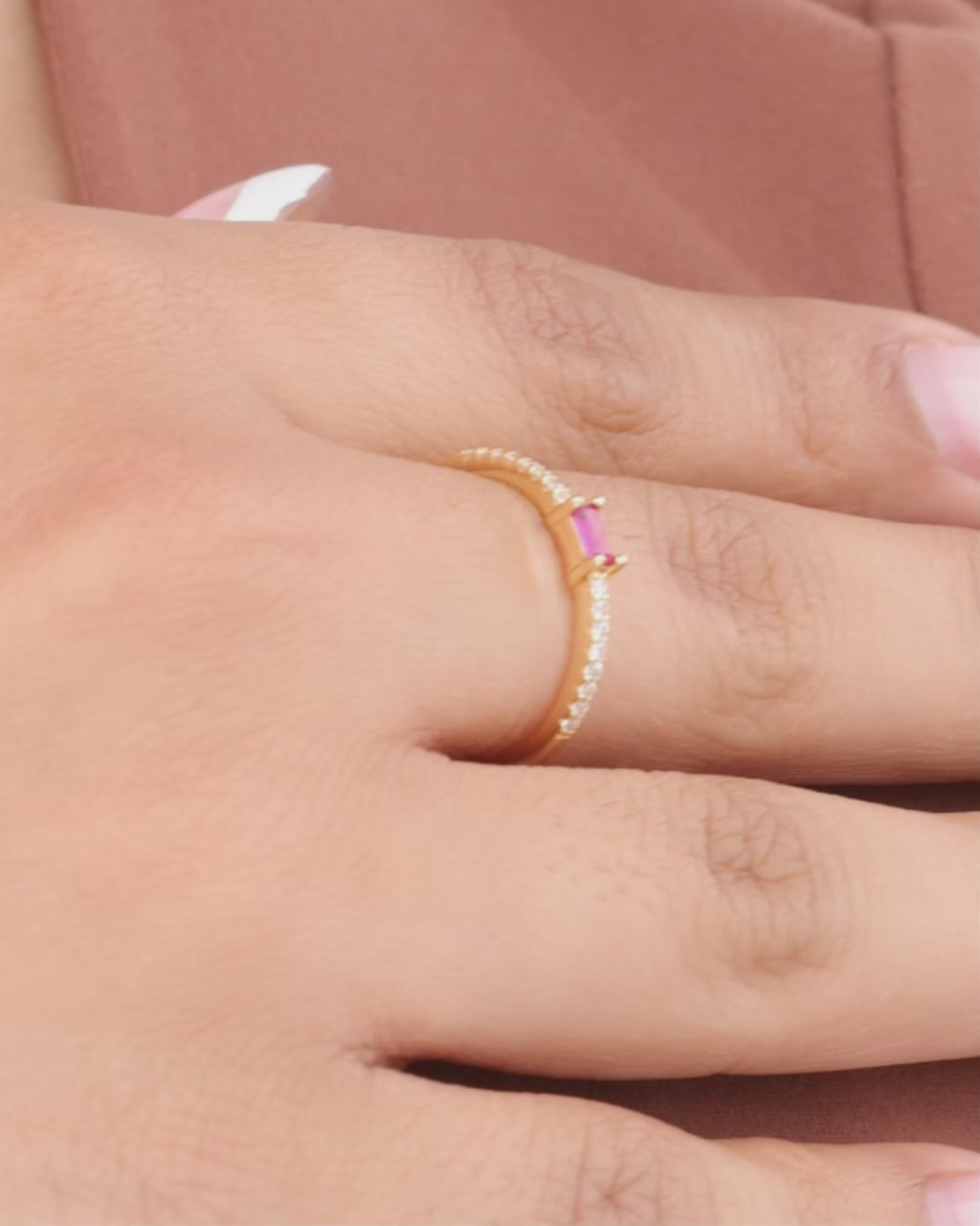 Sterling Silver Thin Ruby CZ Stacking Birthstone Ring
