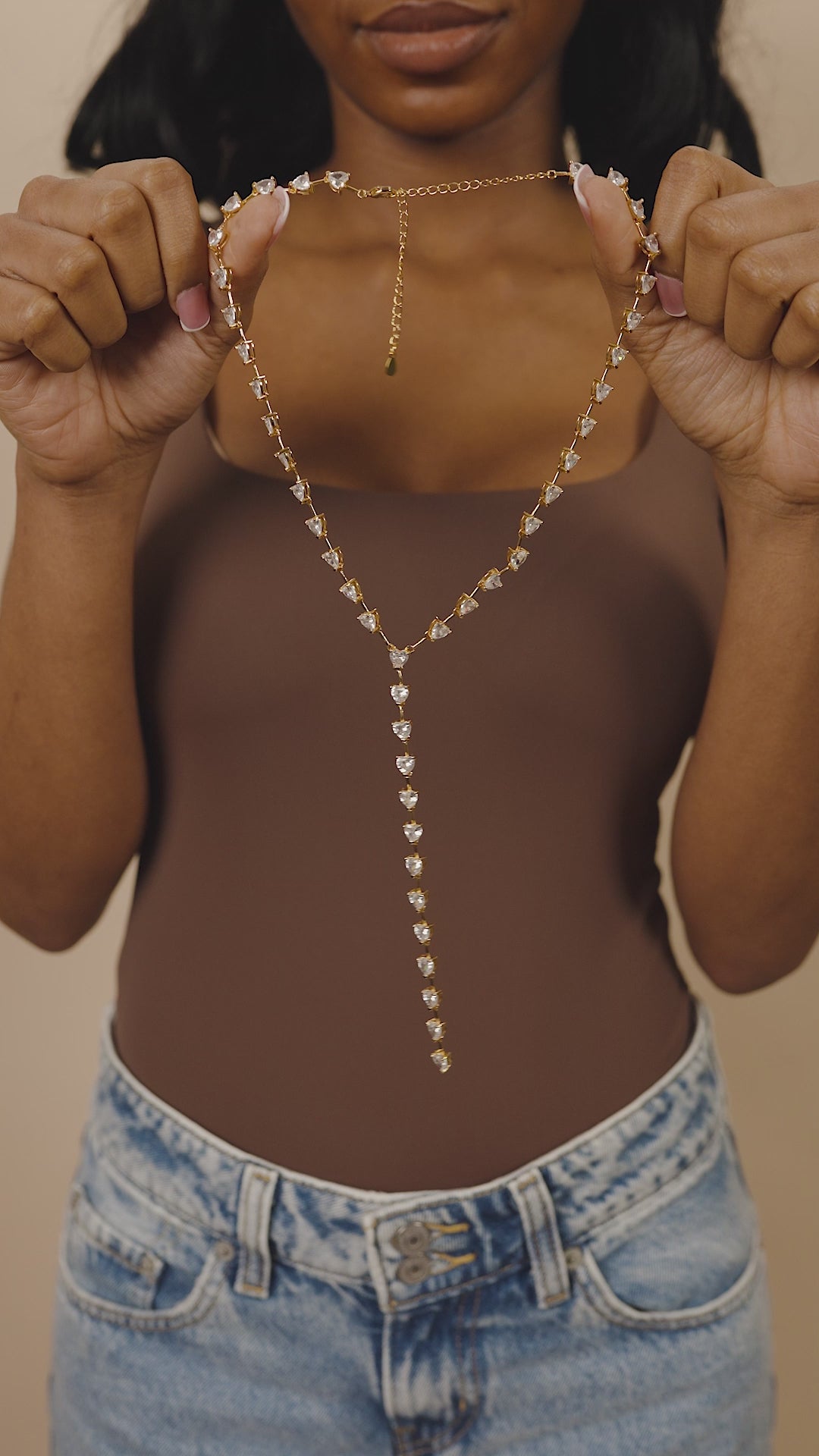 Tasha CZ Stationed Heart Lariat Necklace