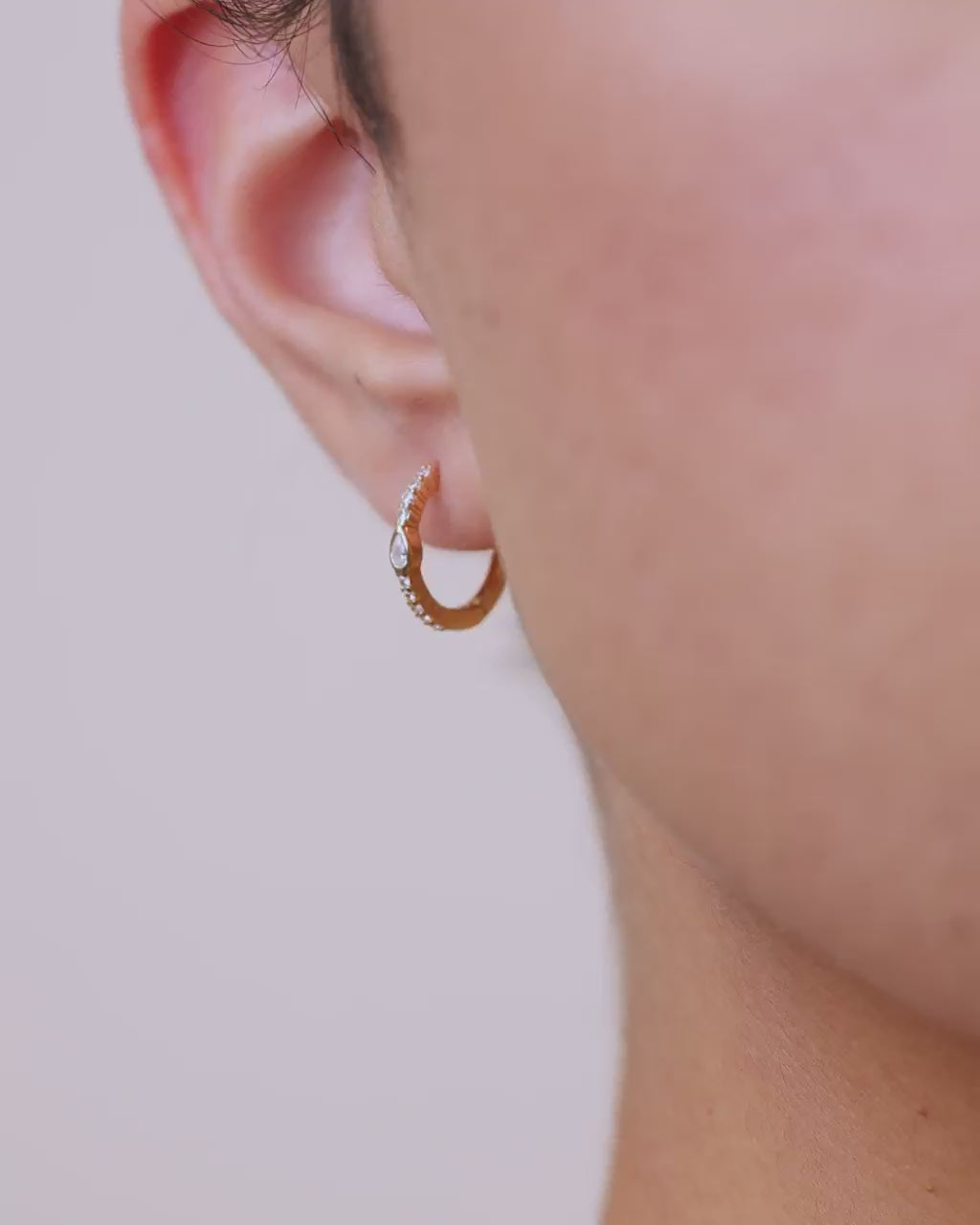 Sterling Silver Pear Cut Bezel Set Huggie Hoop Earrings