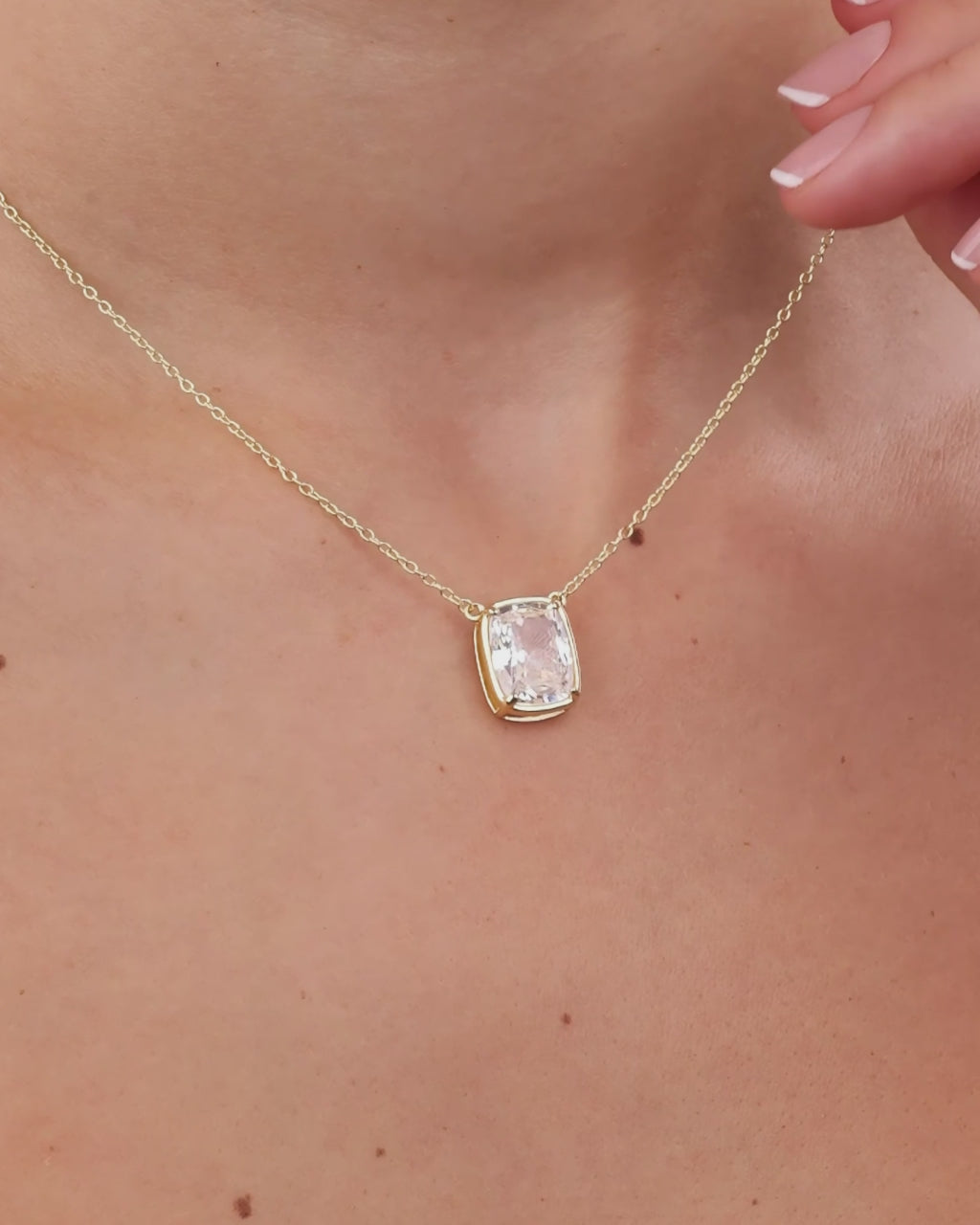 Sterling Silver Elongated Cushion Drop Necklace