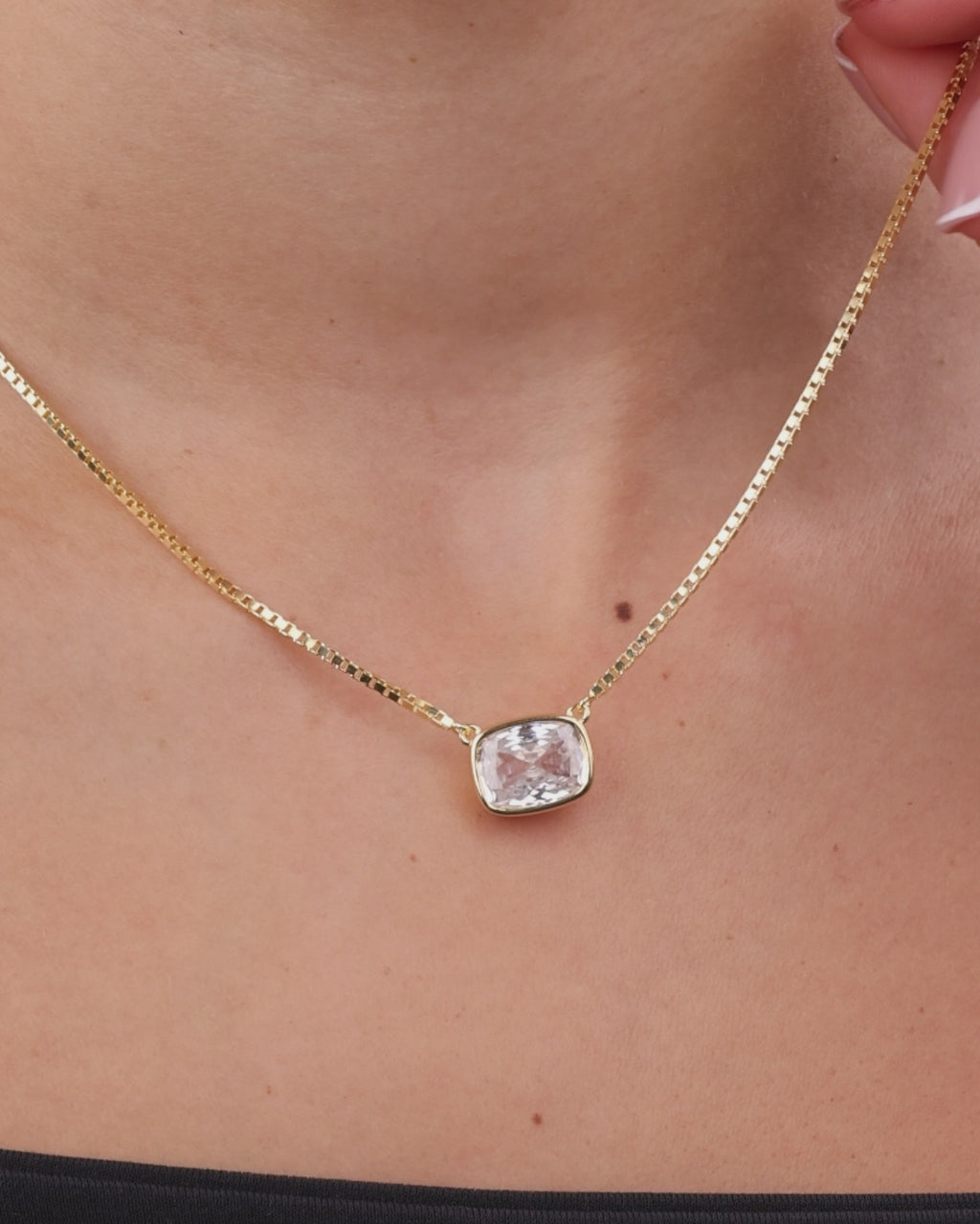 Sterling Silver Mini Elongated Cushion Box Chain Necklace