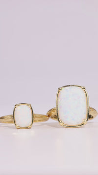 Sterling Silver Mini Opal Elongated Cushion Ring