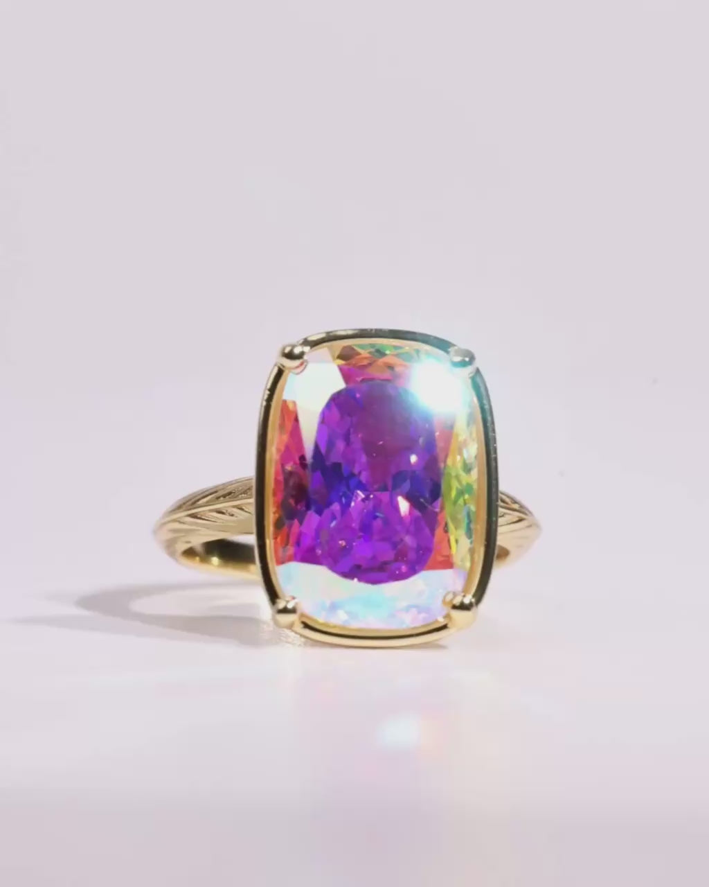Sterling Silver Elongated Cushion Iridescent CZ Cocktail Ring
