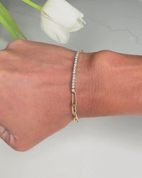 Sterling Silver CZ & Paperclip Chain Bracelet