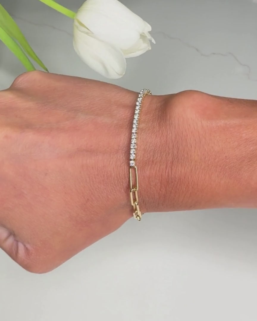 Sterling Silver CZ & Paperclip Chain Bracelet