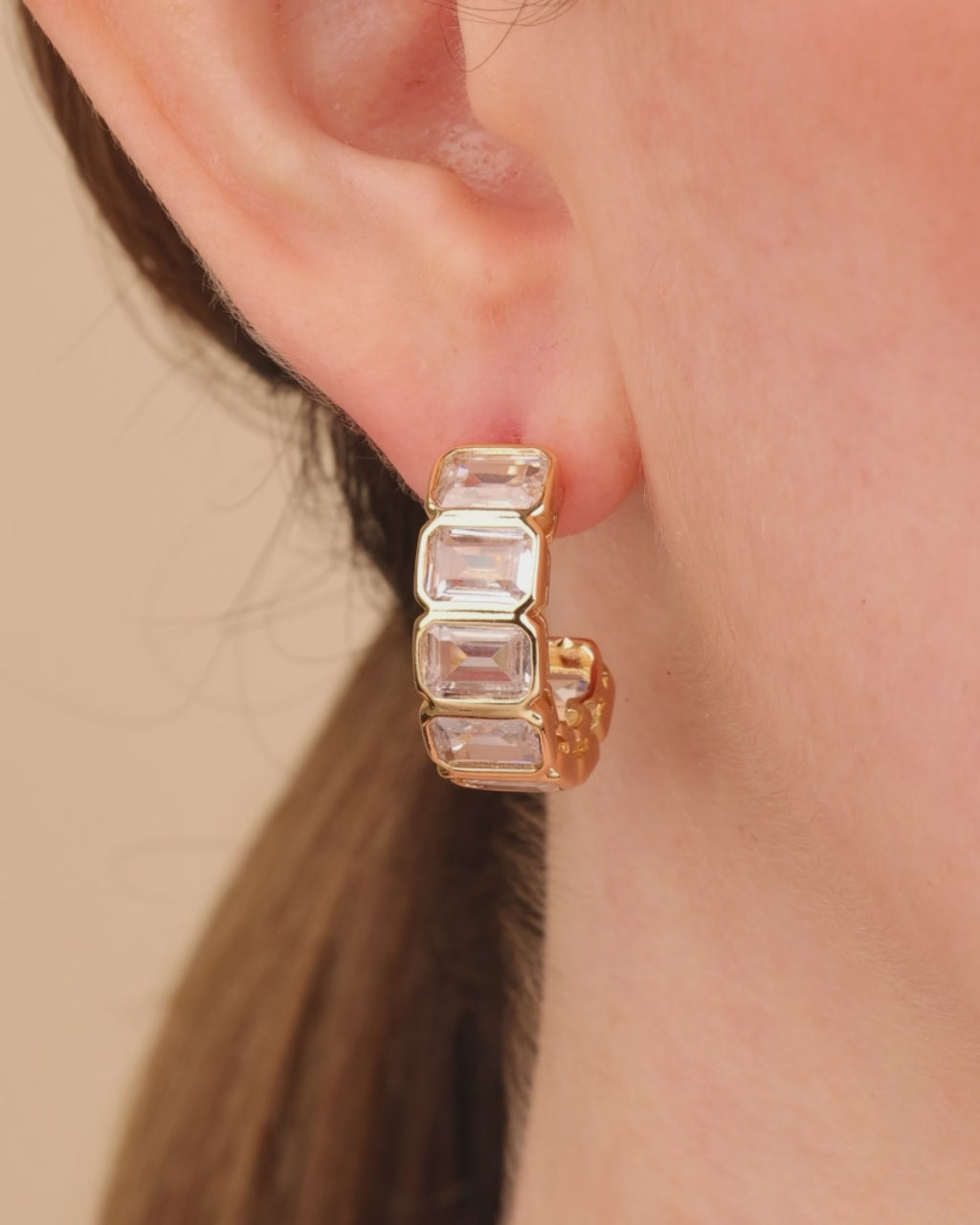 Nyssa Bezel CZ Station Hoop Earrings