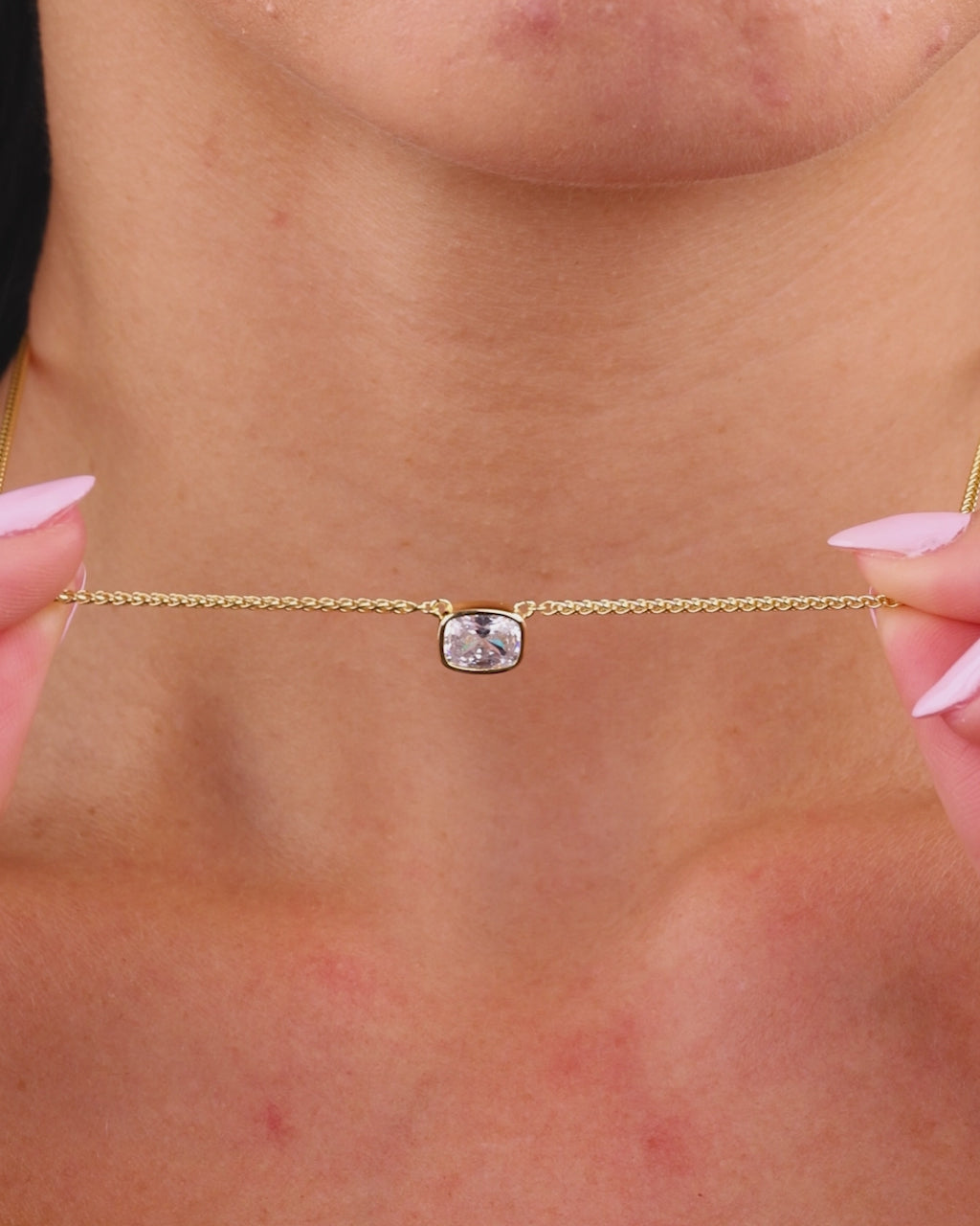 Sterling Silver Mini Elongated Cushion Wheat Chain Necklace