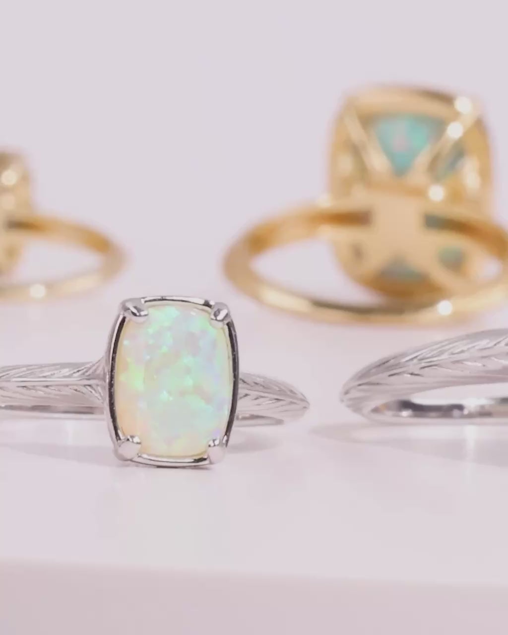 Sterling Silver Green Opal Elongated Cushion Ring