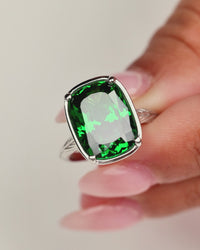 Sterling Silver Elongated Cushion Emerald CZ Cocktail Ring