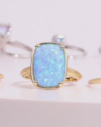 Sterling Silver Ocean Blue Opal Elongated Cushion Ring