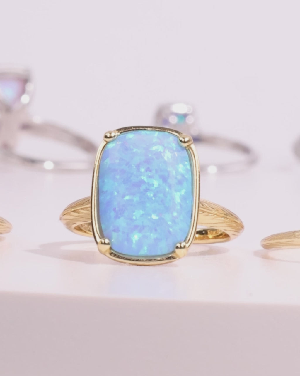 Sterling Silver Ocean Blue Opal Elongated Cushion Ring