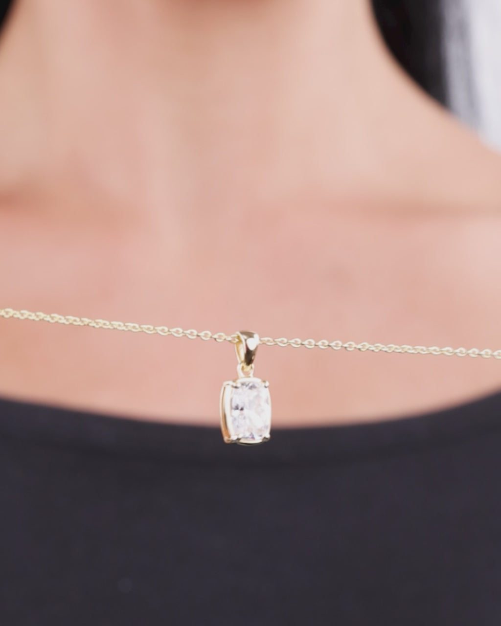 Sterling Silver Mini Elongated Cushion Necklace