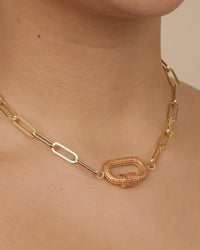 Pave CZ Carabiner Linked Lock Necklace