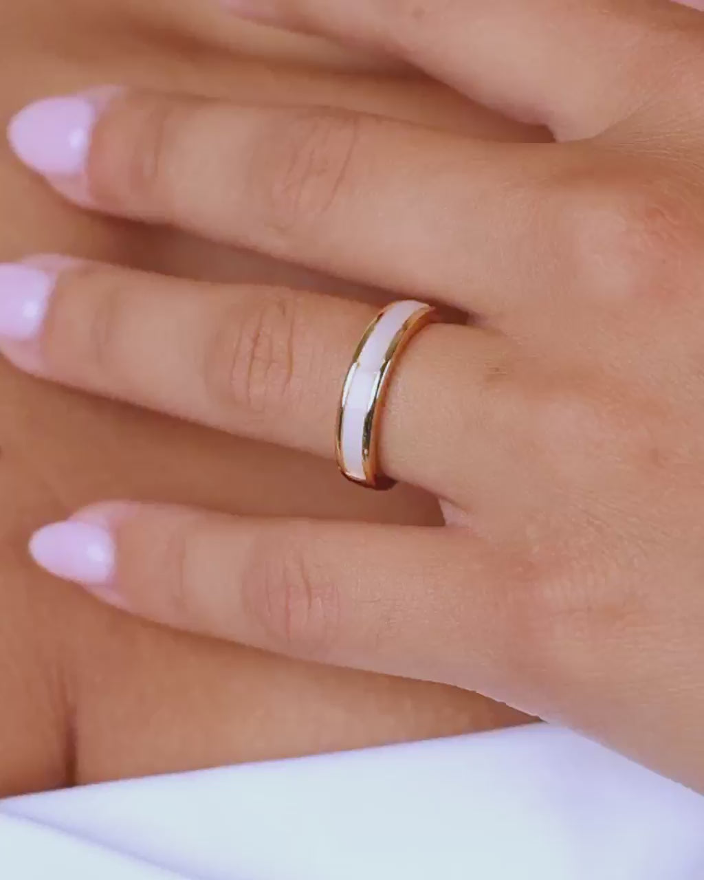 Will Negotiate…Rose Gold with Mother of Pearl Band Plumeria Pink & Gold Mother of Pearl Ring in Rose Gold main image 3