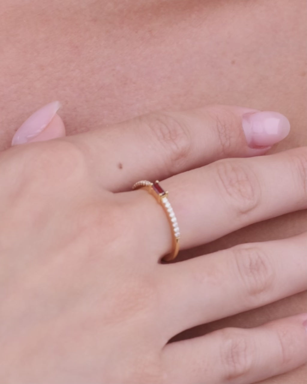 Sterling Silver Thin Garnet CZ Stacking Birthstone Ring